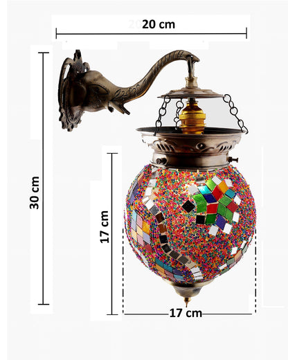 Antique Turkish Mosaic Heritage Style Wall Lamp, Glass Wall Bracket