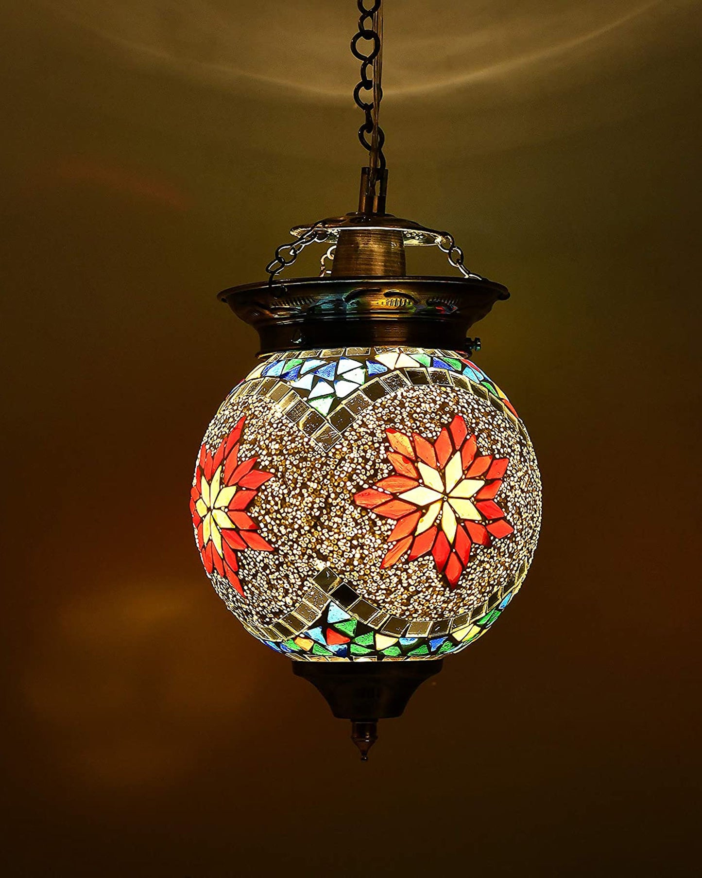 AntiqueTurkish Moroccan Mosaic Pendant with Metal hangings, Ceiling Hanging Light
