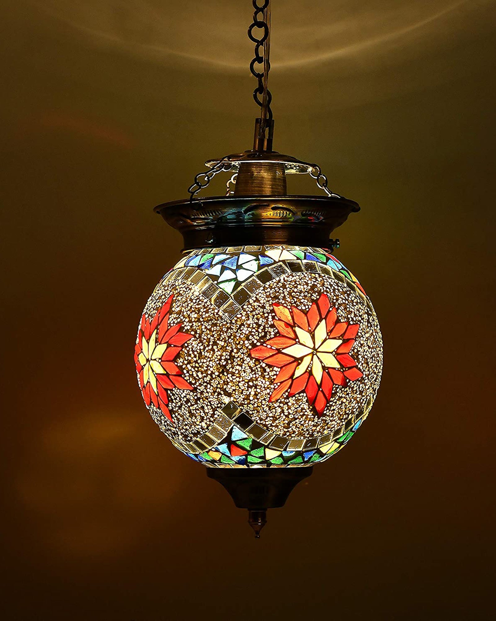AntiqueTurkish Moroccan Mosaic Pendant with Metal hangings, Ceiling Hanging Light