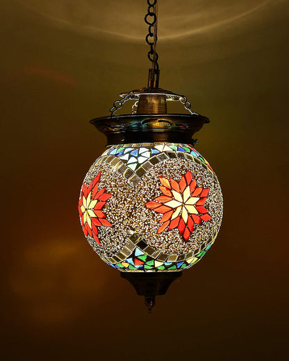 AntiqueTurkish Moroccan Mosaic Pendant with Metal hangings, Ceiling Hanging Light