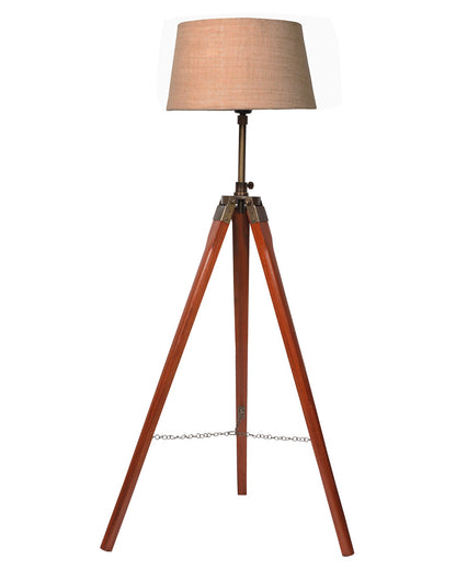 Tripod Floor Lamp with Shade Wooden, Brass Finish Industrial Nautical Marine Decorative Lamp