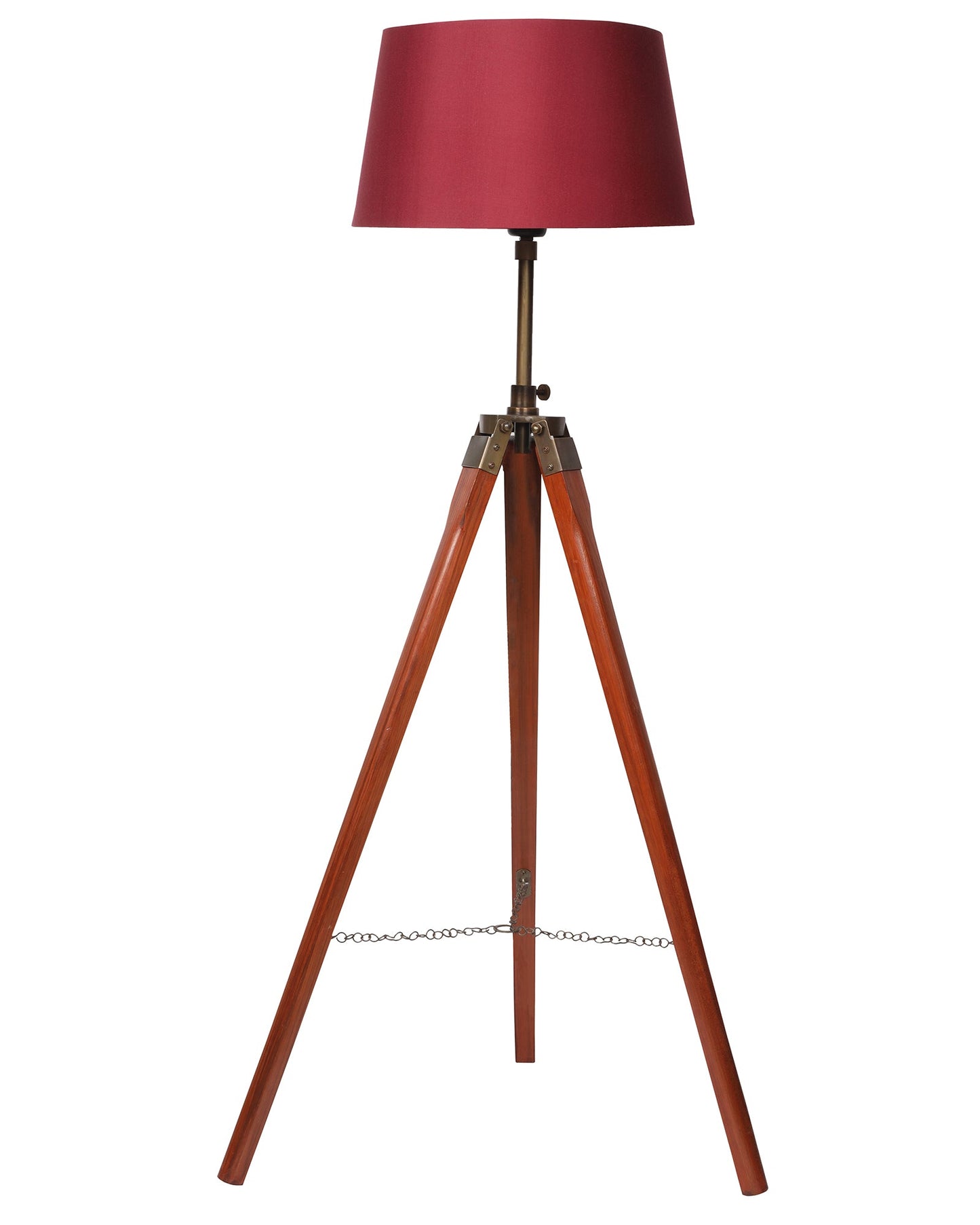 Tripod Floor Lamp with Shade Wooden, Brass Finish Industrial Nautical Marine Decorative Lamp