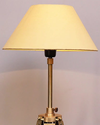 Tripod Floor Lamp with Shade Wooden, Brass Finish Industrial Nautical Marine Decorative Lamp