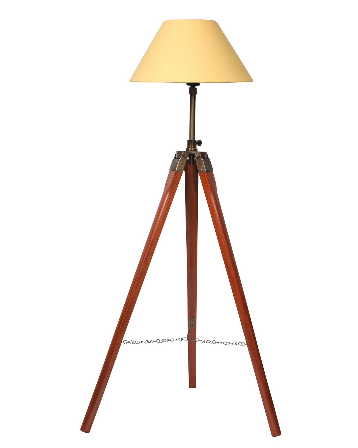 Tripod Floor Lamp with Shade Wooden, Brass Finish Industrial Nautical Marine Decorative Lamp