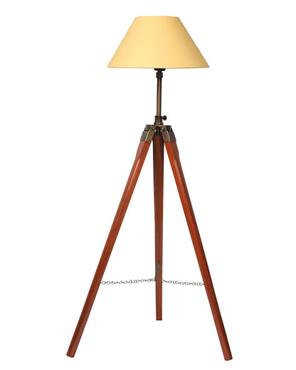 Tripod Floor Lamp with Shade Wooden, Brass Finish Industrial Nautical Marine Decorative Lamp