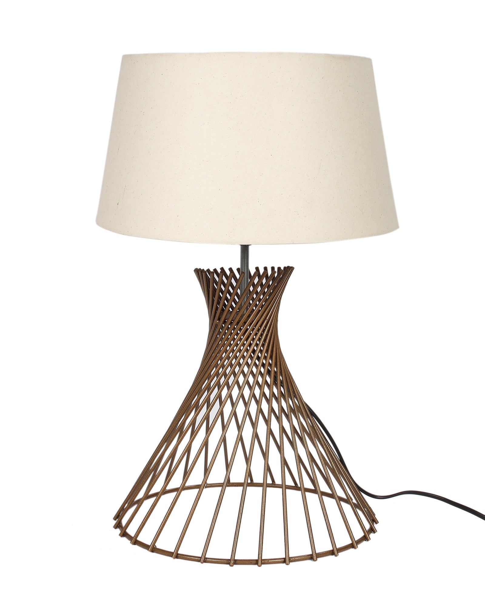 Modern Table Lamps, Spiral Metal Wire Golden Base with Fabric Lampshade for Home Office Cafe Restaurant