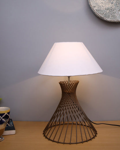 Modern Table Lamps, Spiral Metal Wire Golden Base with Fabric Lampshade for Home Office Cafe Restaurant