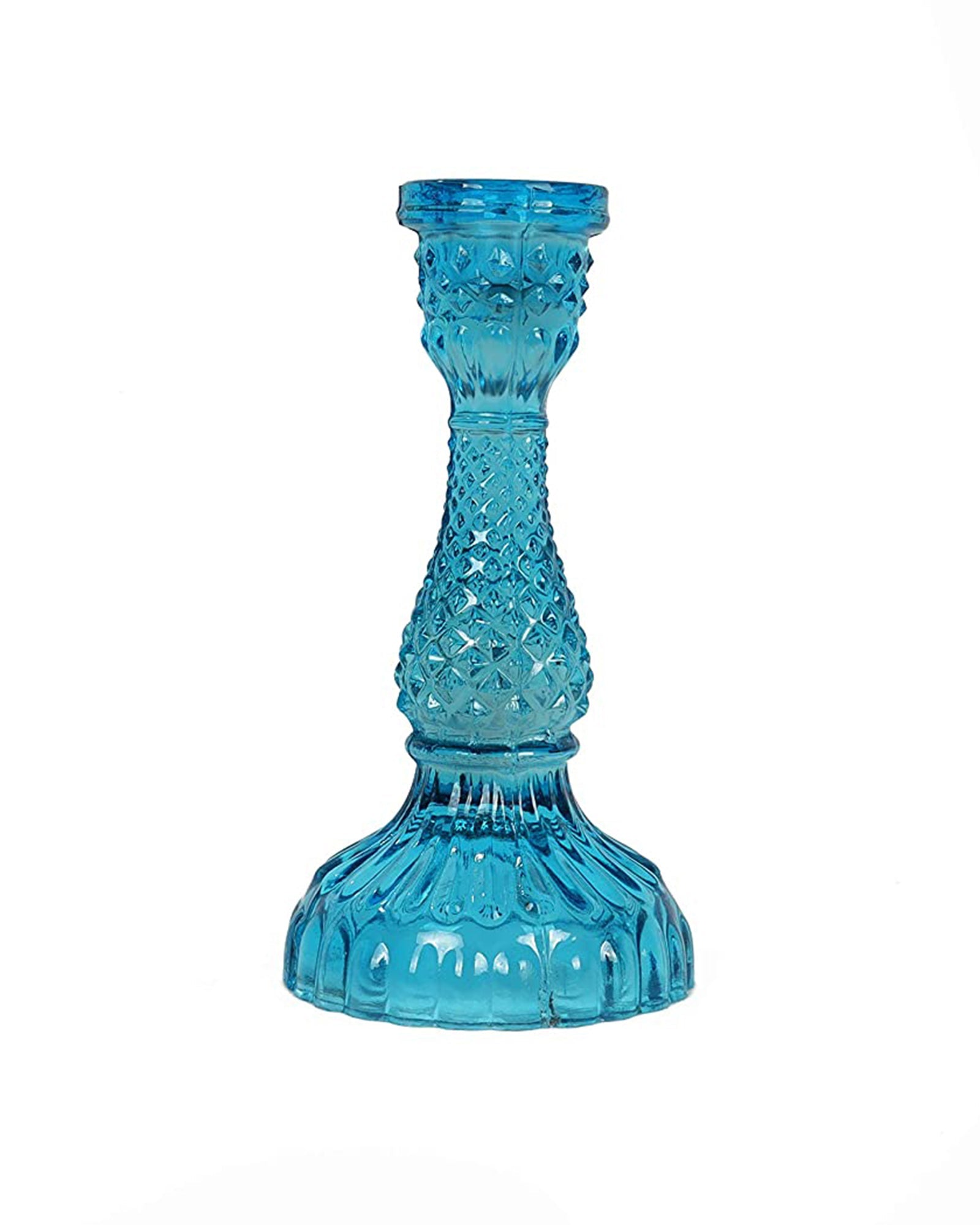 Solid Glass Candle Stand Carved Set of 2 (Solid)