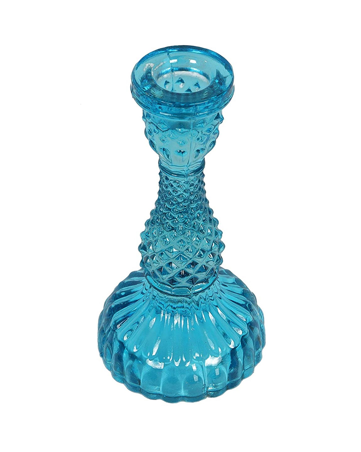 Solid Glass Candle Stand Carved Set of 2 (Solid)