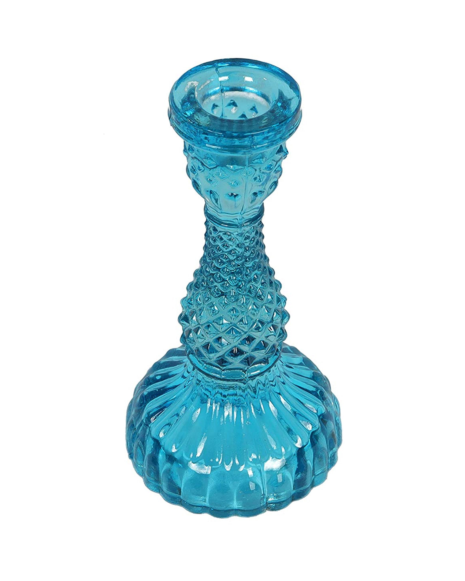 Solid Glass Candle Stand Carved Set of 2 (Solid)