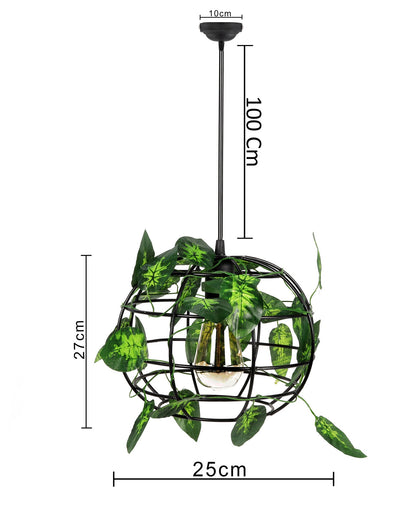 Hanging Pendant Plant Light Fixtures Creative Home Decor Living Room Dining, Ceiling light with leafy vine and filament bulb, Sphere