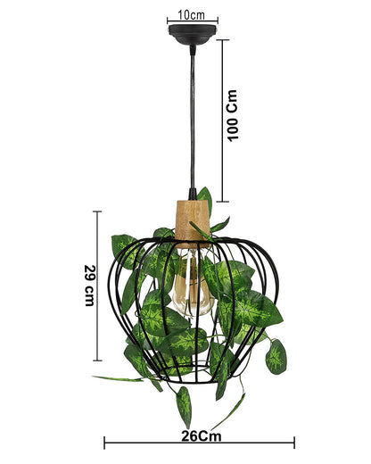 Hanging Pendant Plant Light Fixtures Creative Home Decor Living Room Dining, Ceiling light with leafy vine and filament bulb, Taper Wood Chimney