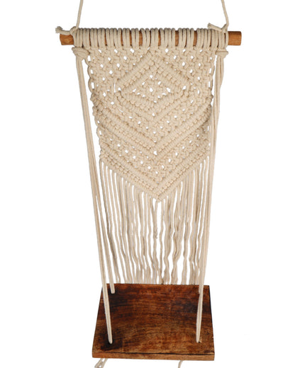 Macrame Wall Hanging Shelf Woven Home Decor Wood Floating Storage Shelf Bohemian Handmade Cotton Rope,Living Room, Balcony, Garden, Set of 2, Size 69 x 20cm
