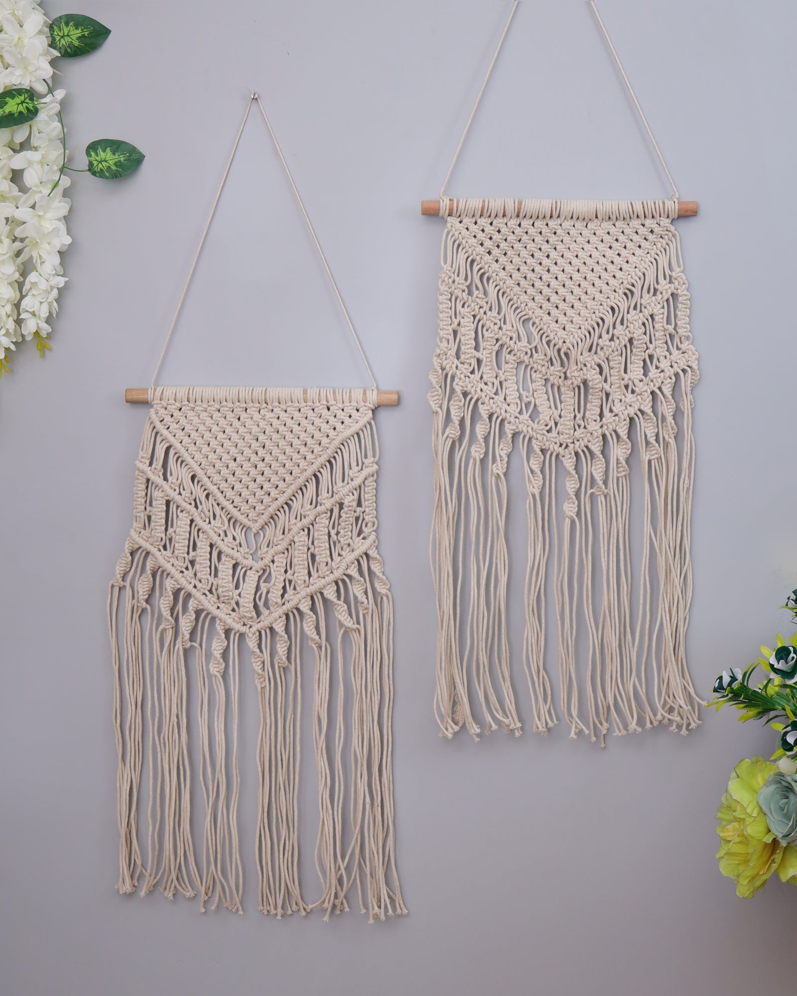 Macrame Wall Hanging Tapestry Tassel Home Decor Bohemian Handmade Chic Cotton Rope,Living Room, Balcony, Office, Housewarming, Garden, Set of 2