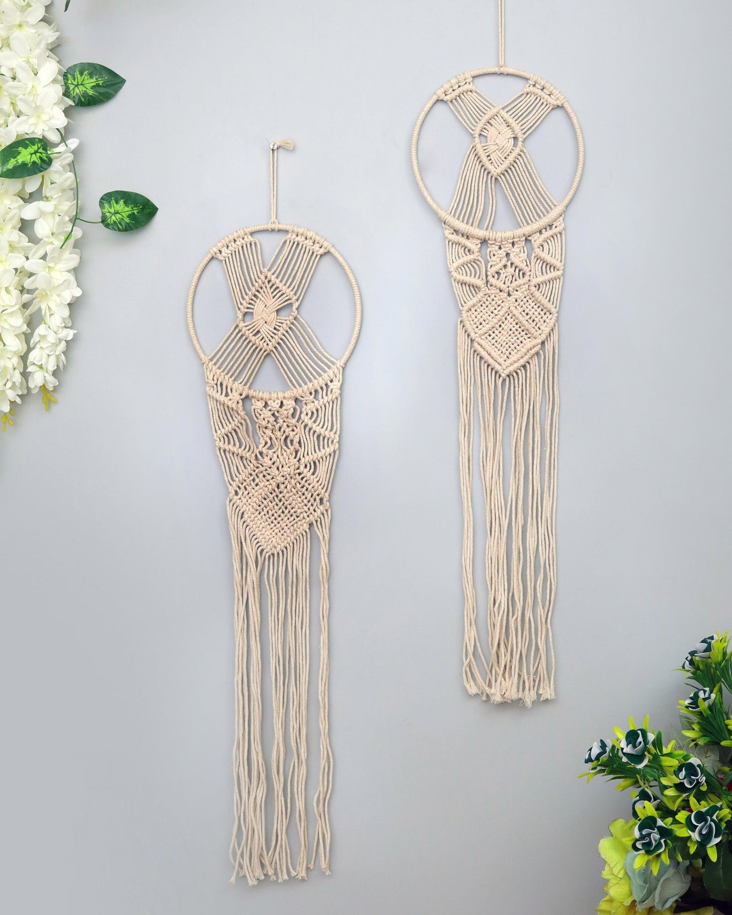 Macrame Wall Hanging Dream Catcher, Large Handmade Crochet Decor for Bedroom, Home Decor for Apartment Living Room Bedroom Baby Nursery Dorm set of 2
