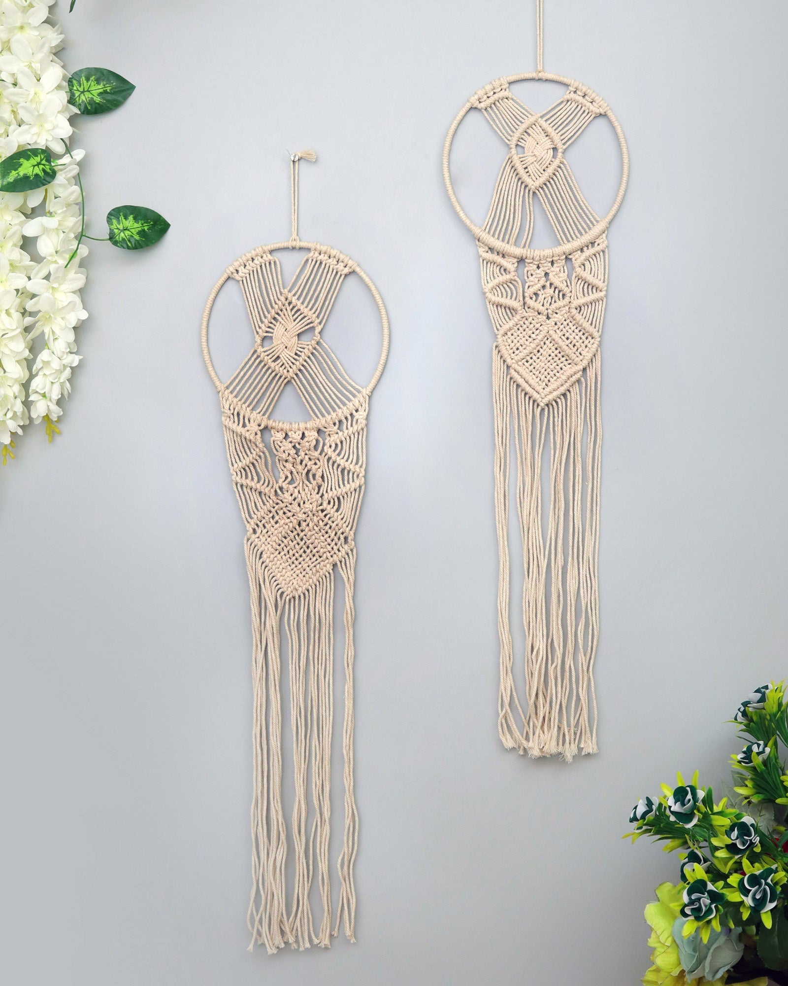 Macrame Wall Hanging Dream Catcher, Large Handmade Crochet Decor for Bedroom, Home Decor for Apartment Living Room Bedroom Baby Nursery Dorm set of 2