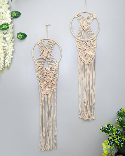 Macrame Wall Hanging Dream Catcher, Large Handmade Crochet Decor for Bedroom, Home Decor for Apartment Living Room Bedroom Baby Nursery Dorm set of 2