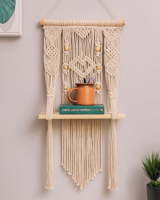 Macrame Wall Hanging Shelf-ideal décor-plants storage bookshelf-Bohemian Decorative Floating Indoor For bedroom kitchen bathroom room with window Plant hanger, Plank