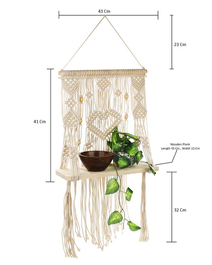 Macrame Wall Hanging Shelf-ideal décor-plants storage bookshelf-Bohemian Decorative Floating Indoor For bedroom kitchen bathroom room with window Plant hanger, Plank
