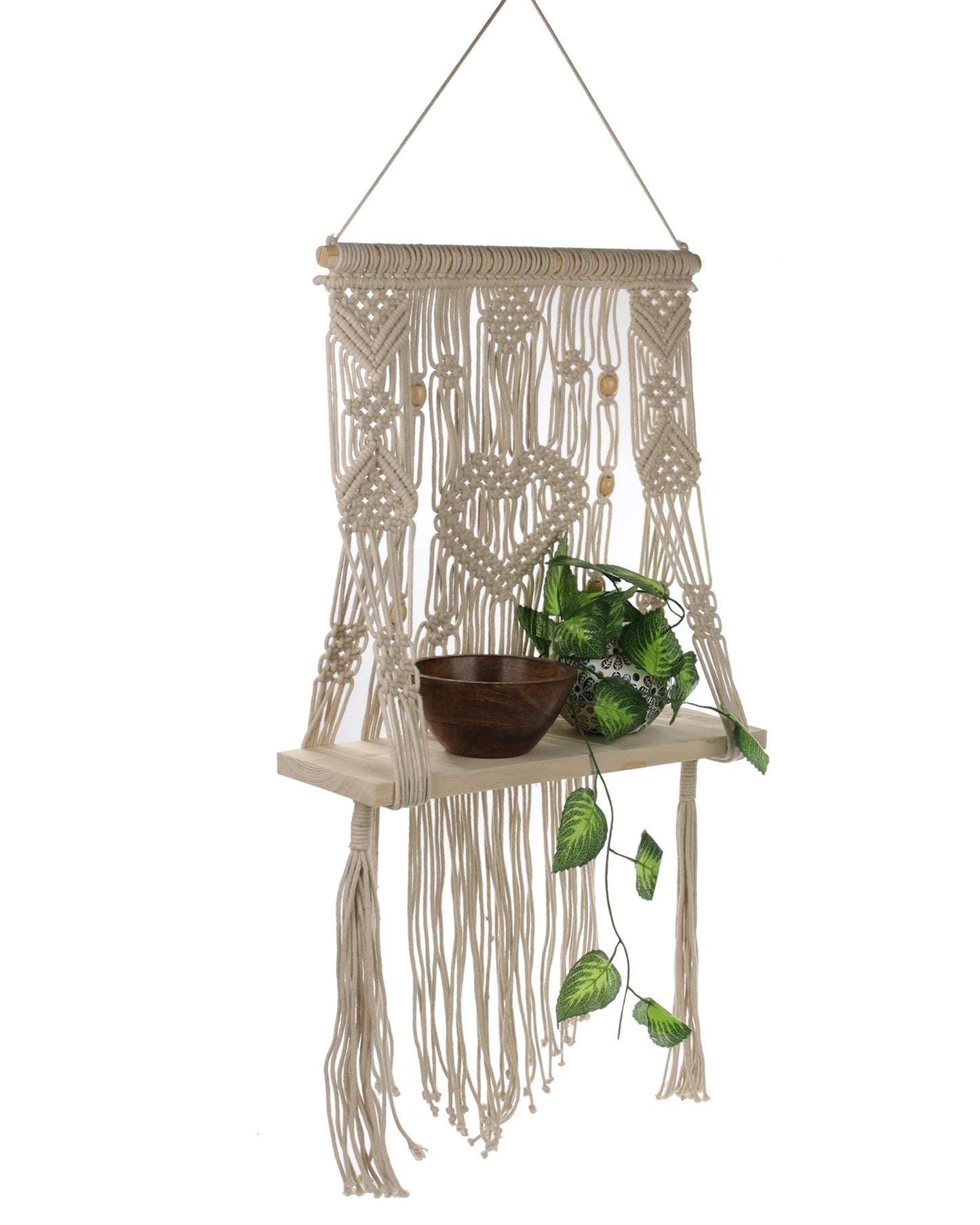 Macrame Wall Hanging Shelf-ideal décor-plants storage bookshelf-Bohemian Decorative Floating Indoor For bedroom kitchen bathroom room with window Plant hanger, Plank