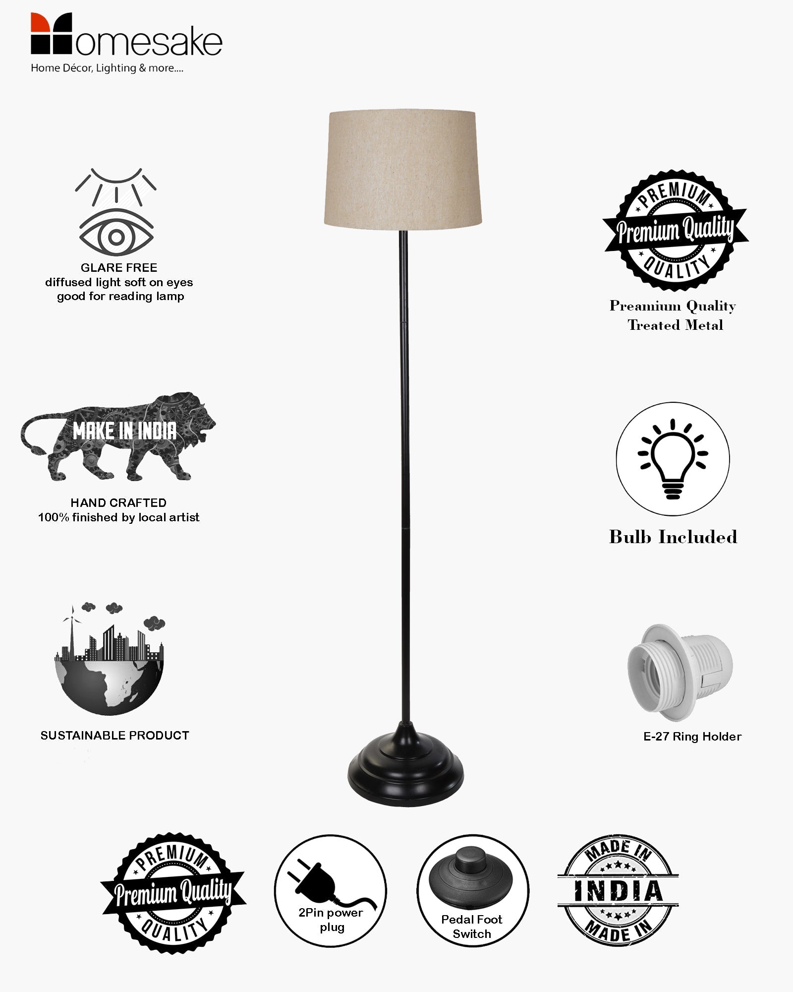 Contemporary Metal Floor Lamp,Contemporary Minimalist Standing Floor Light with Iron Legs,E27 Lamp Base,Modern Design Standing Light for Living Room,Study Room and Bedroom, Straight