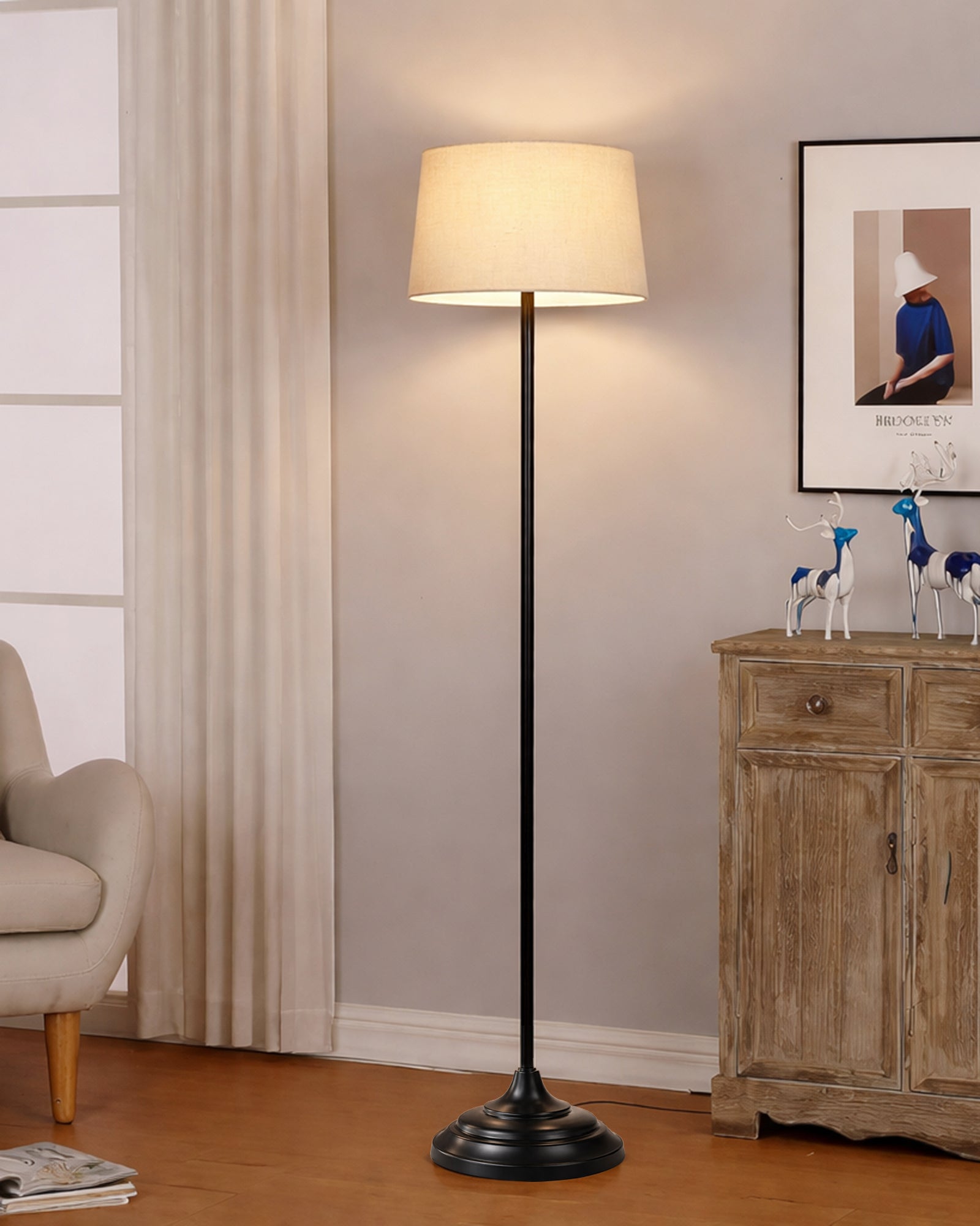 Contemporary Metal Floor Lamp,Contemporary Minimalist Standing Floor Light with Iron Legs,E27 Lamp Base,Modern Design Standing Light for Living Room,Study Room and Bedroom, Straight