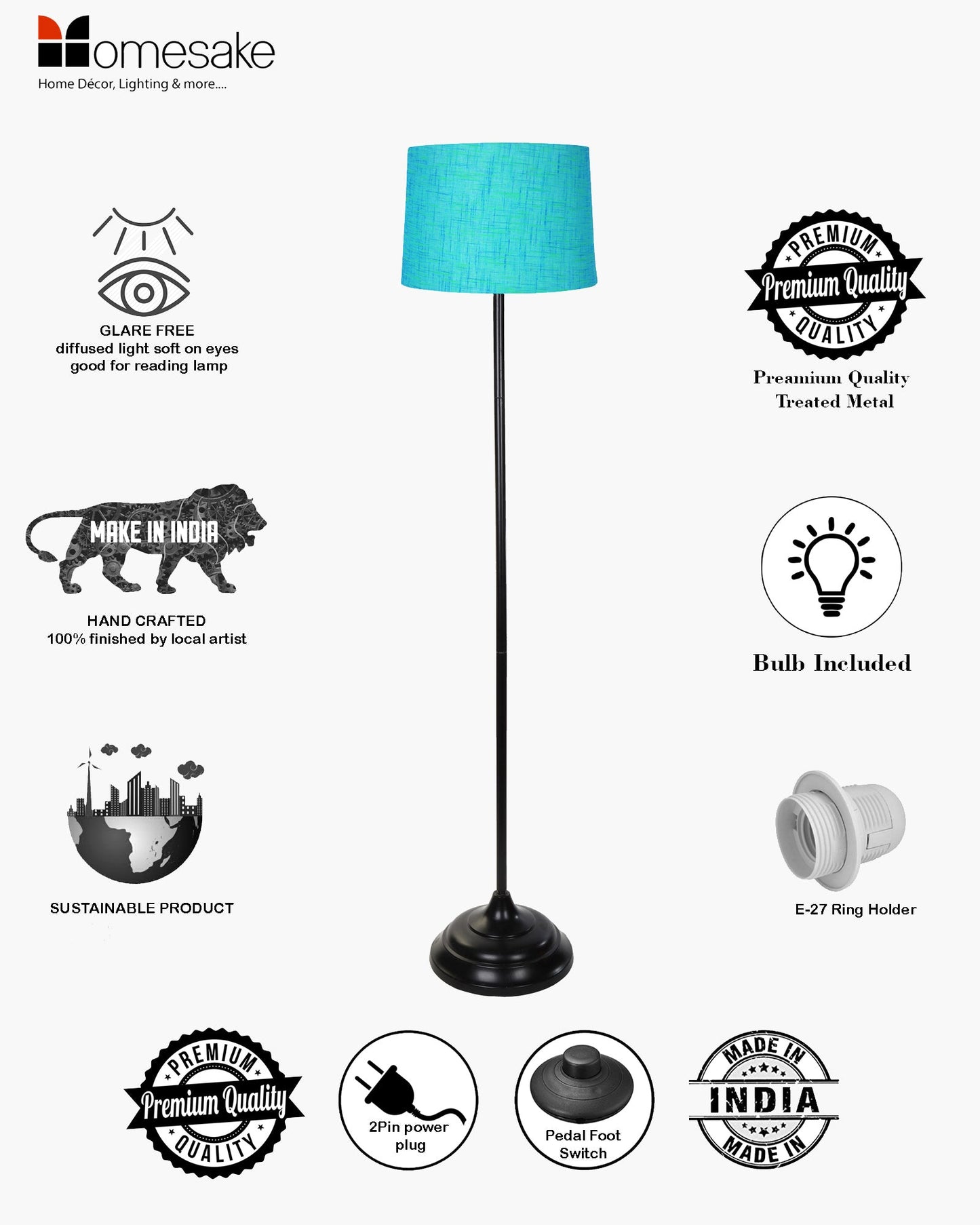 Contemporary Metal Floor Lamp,Contemporary Minimalist Standing Floor Light with Iron Legs,E27 Lamp Base,Modern Design Standing Light for Living Room,Study Room and Bedroom, Straight