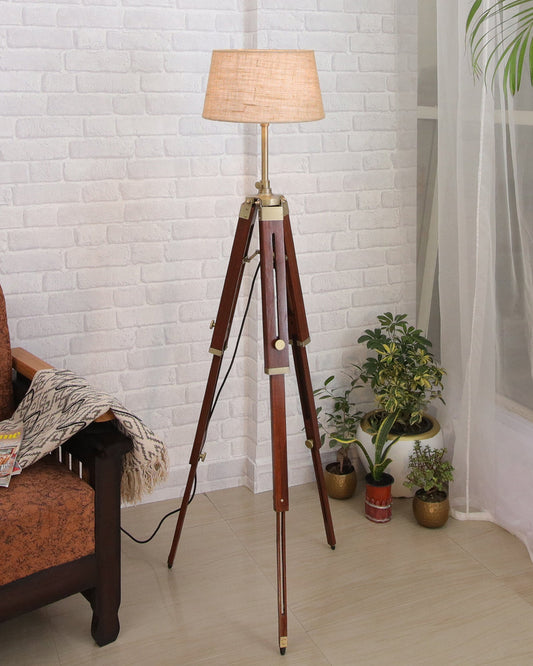 Industrial Tripod Floor Lamp for Living Room Bedroom, Vintage Reading Lamp with Wooden Metal Legs,Nautical Lamp for Office, Cinema, Dorm