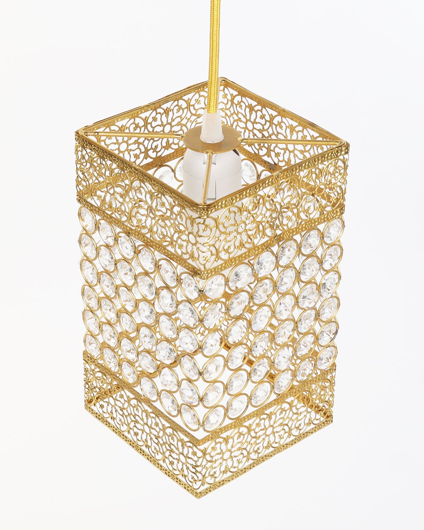 Hanging golden crystal pendant light, Classic Floral Adjustable Pendant Light Fixture for Kitchen Dinning Room Bedroom, Leafy Rectangle