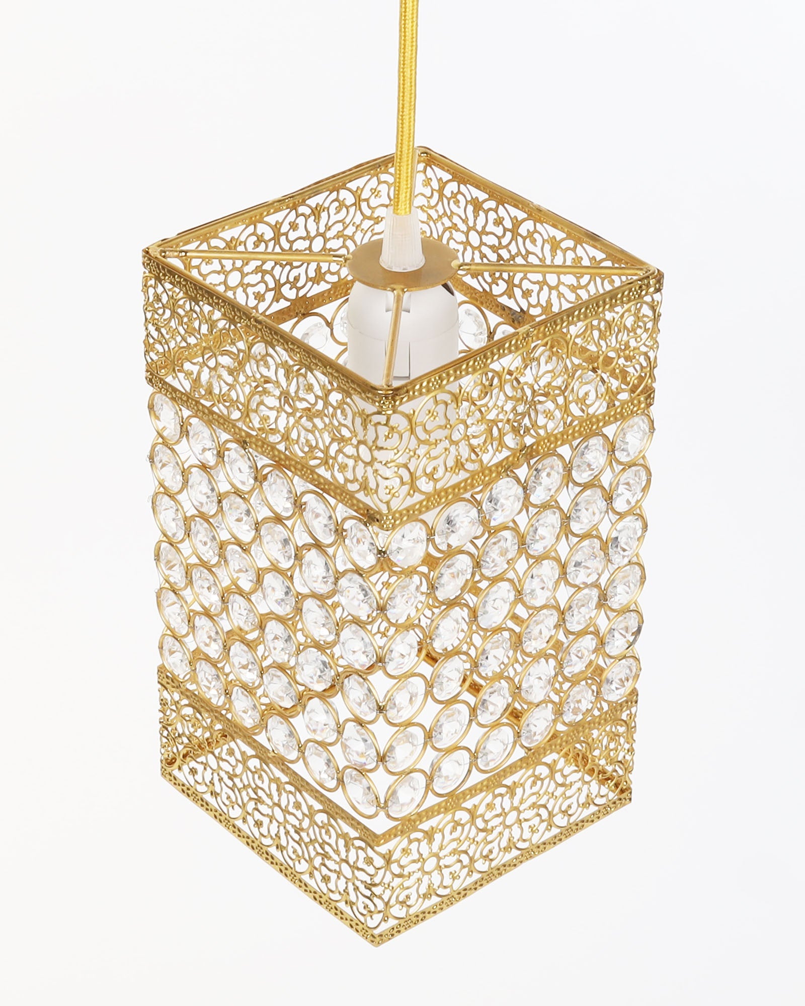 Hanging golden crystal pendant light, Classic Floral Adjustable Pendant Light Fixture for Kitchen Dinning Room Bedroom, Leafy Rectangle