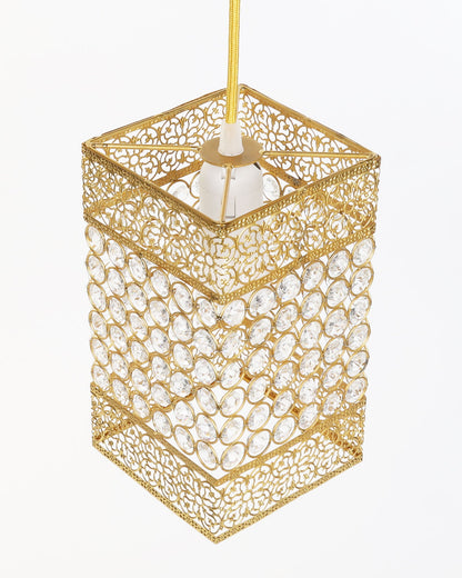Hanging golden crystal pendant light, Classic Floral Adjustable Pendant Light Fixture for Kitchen Dinning Room Bedroom, Leafy Rectangle