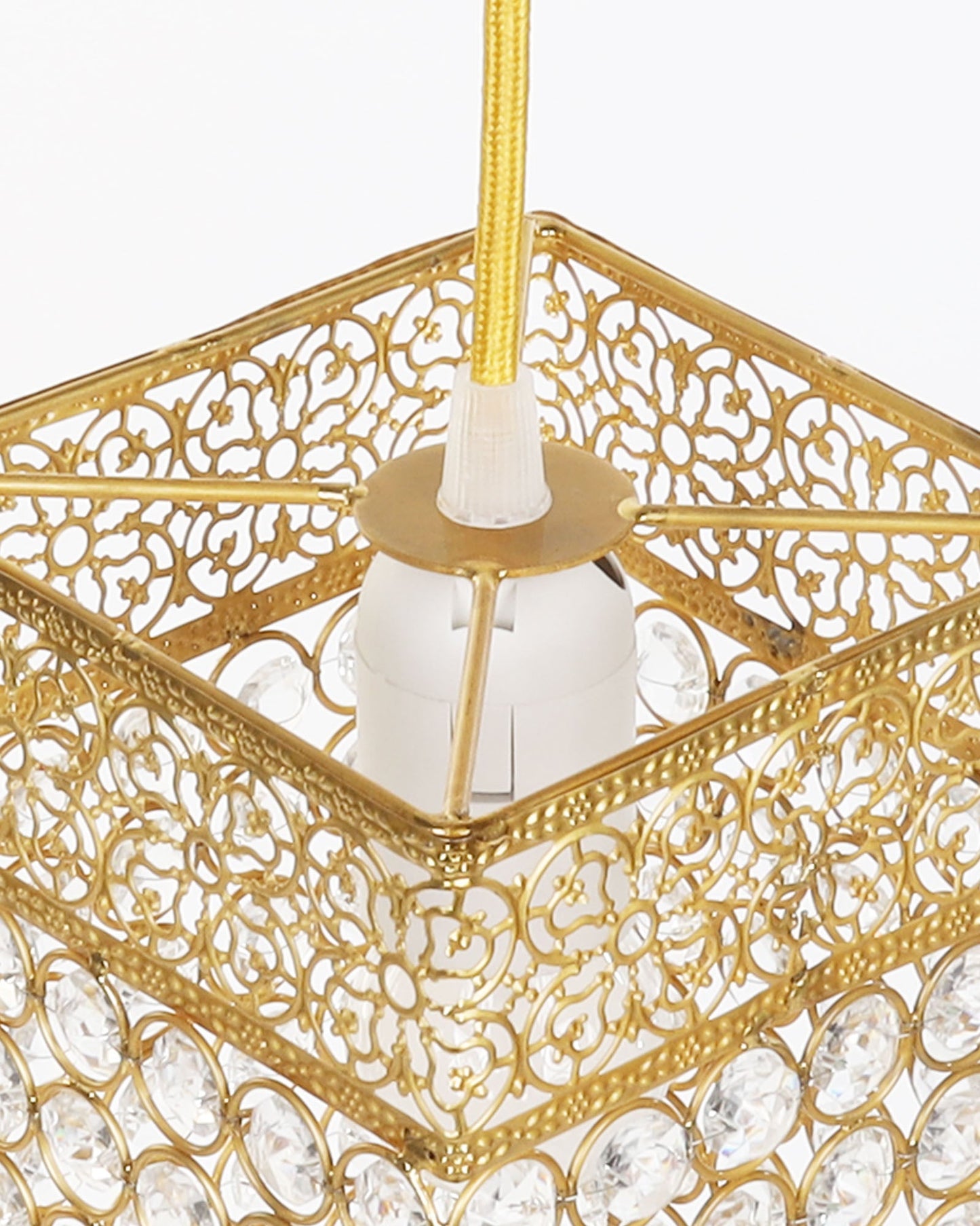 Hanging golden crystal pendant light, Classic Floral Adjustable Pendant Light Fixture for Kitchen Dinning Room Bedroom, Leafy Rectangle
