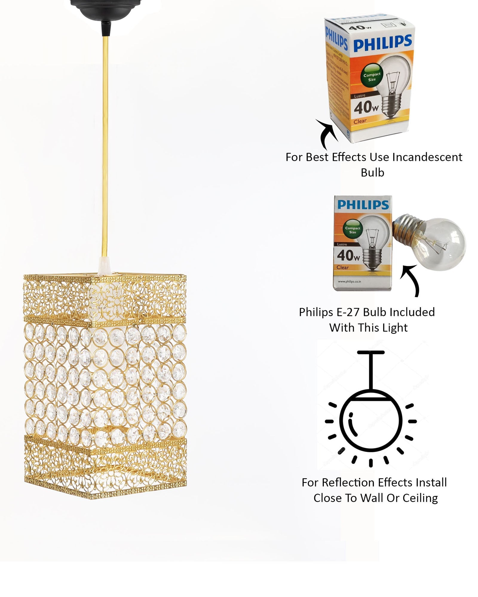 Hanging golden crystal pendant light, Classic Floral Adjustable Pendant Light Fixture for Kitchen Dinning Room Bedroom, Leafy Rectangle