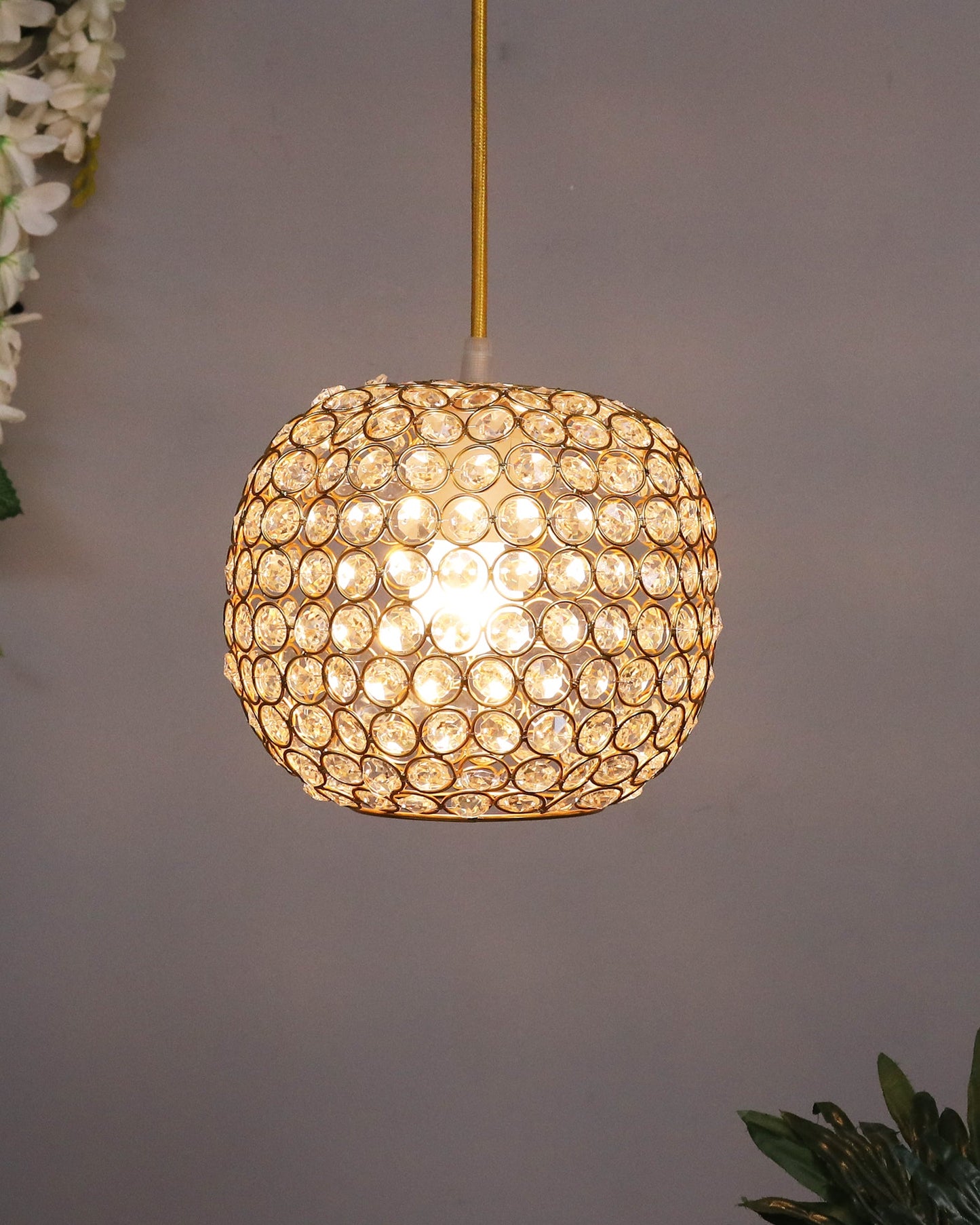 Hanging golden crystal pendant light, Classic Floral Adjustable Pendant Light Fixture for Kitchen Dinning Room Bedroom, Leafy Rectangle