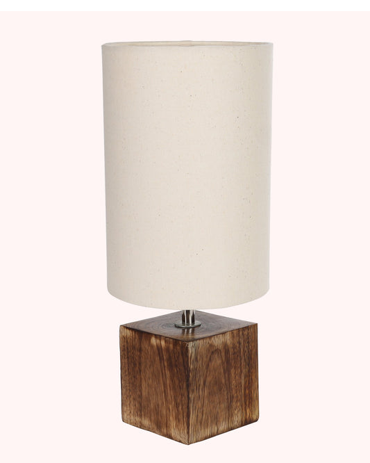 Modern Zen Wooden Lampshade Nightstand Lamps, Antique Base E27 Creative Reading Bedside Lamps Ideal for Bedroom, Cube