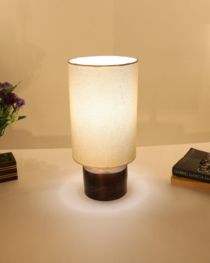 Modern Zen Wooden Lampshade Nightstand Lamps, Antique Base E27 Creative Reading Bedside Lamps Ideal for Bedroom, Cylinder