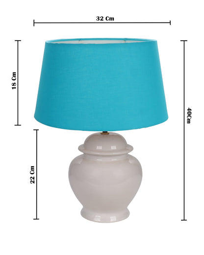 Ceramic Pot Shaped Base White Table Lamp with Turquoise Shade, LED Bulb