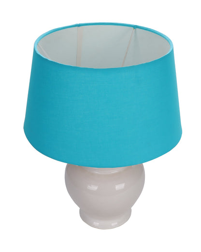 Ceramic Pot Shaped Base White Table Lamp with Turquoise Shade, LED Bulb