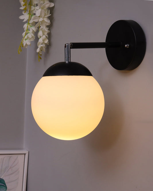 Modern Glass Wall Lamp, Wall Mounted Sconces,Mid-Century Bedroom Bedside 180 degree Movement Light Matt black, Single Globe