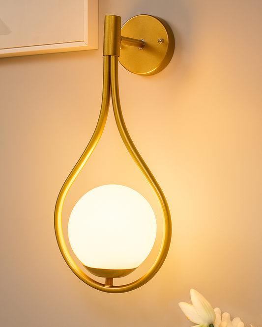 Modern Glass Wall Lamp, Wall Mounted Sconces,Mid-Century Bedroom Bedside Movement Light Gold, Water Drop