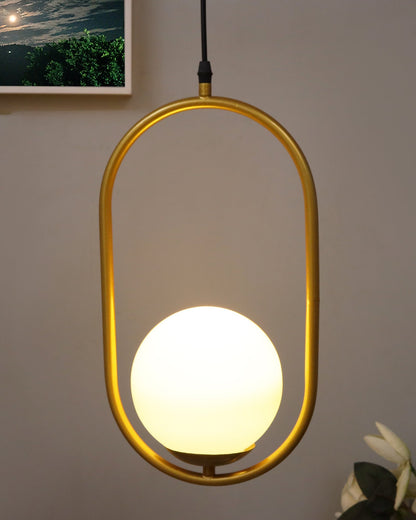 Mid Century Modern Light Chandelier Lighting, White Frosted Glass Globe Lampshade Pendant Indoor Hanging Light Fixture, Golden Oval