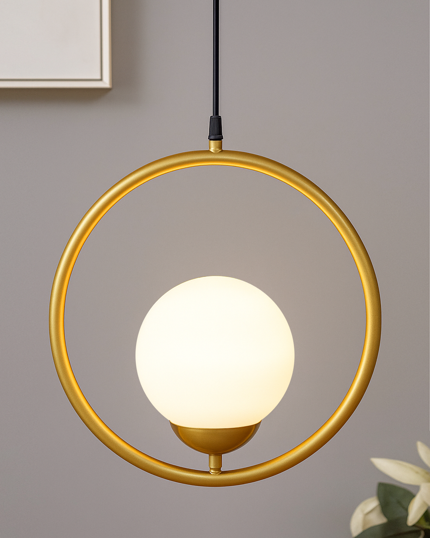 Mid Century Modern Light Chandelier Lighting, White Frosted Glass Globe Lampshade Pendant Indoor Hanging Light Fixture, Golden Round