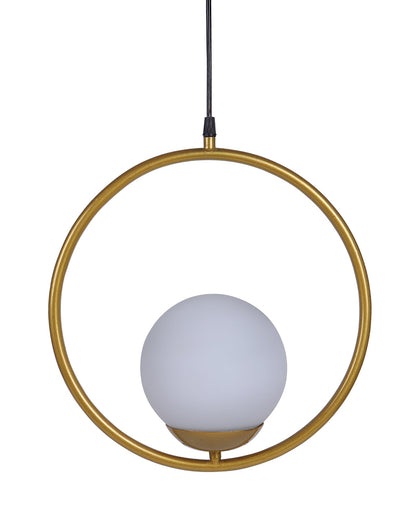 Mid Century Modern Light Chandelier Lighting, White Frosted Glass Globe Lampshade Pendant Indoor Hanging Light Fixture, Golden Round