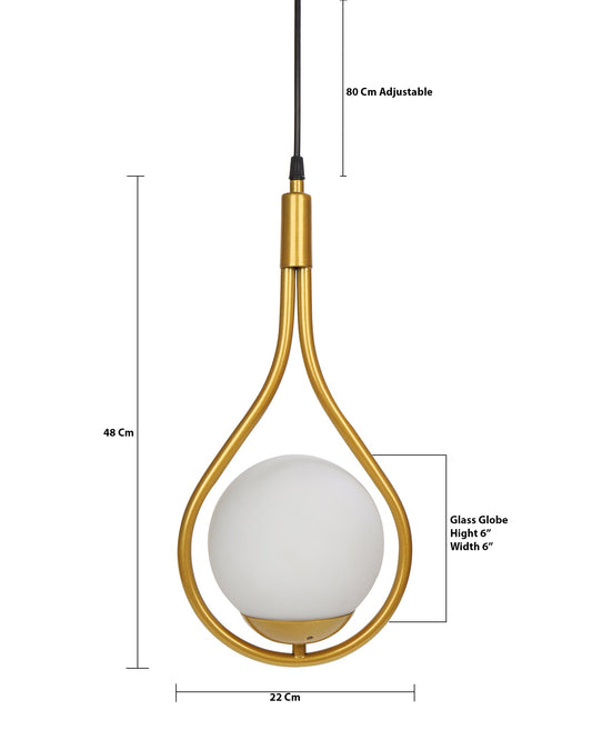 Mid Century Modern Light Chandelier Lighting, White Frosted Glass Globe Lampshade Pendant Indoor Hanging Light Fixture, Golden Water Drop