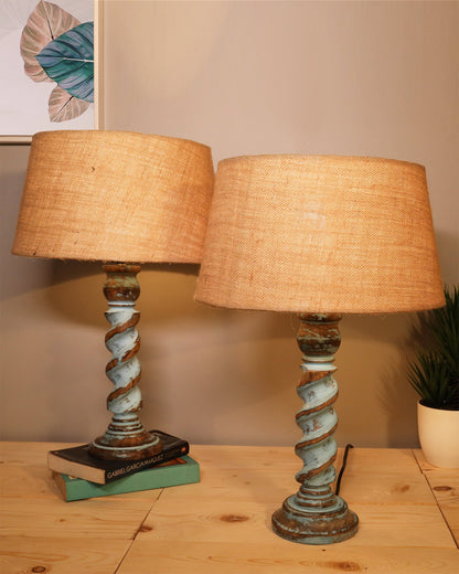 Signature Rustic Table Lamp set of 2, farmhouse Living Room Bedroom House Bedside Nightstand Home Office Reading Light, Rope Distress