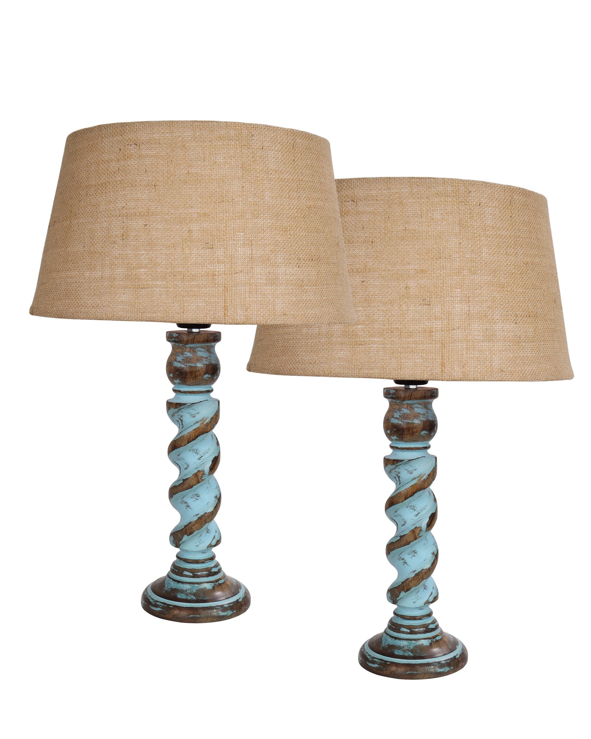 Signature Rustic Table Lamp set of 2, farmhouse Living Room Bedroom House Bedside Nightstand Home Office Reading Light, Rope Distress