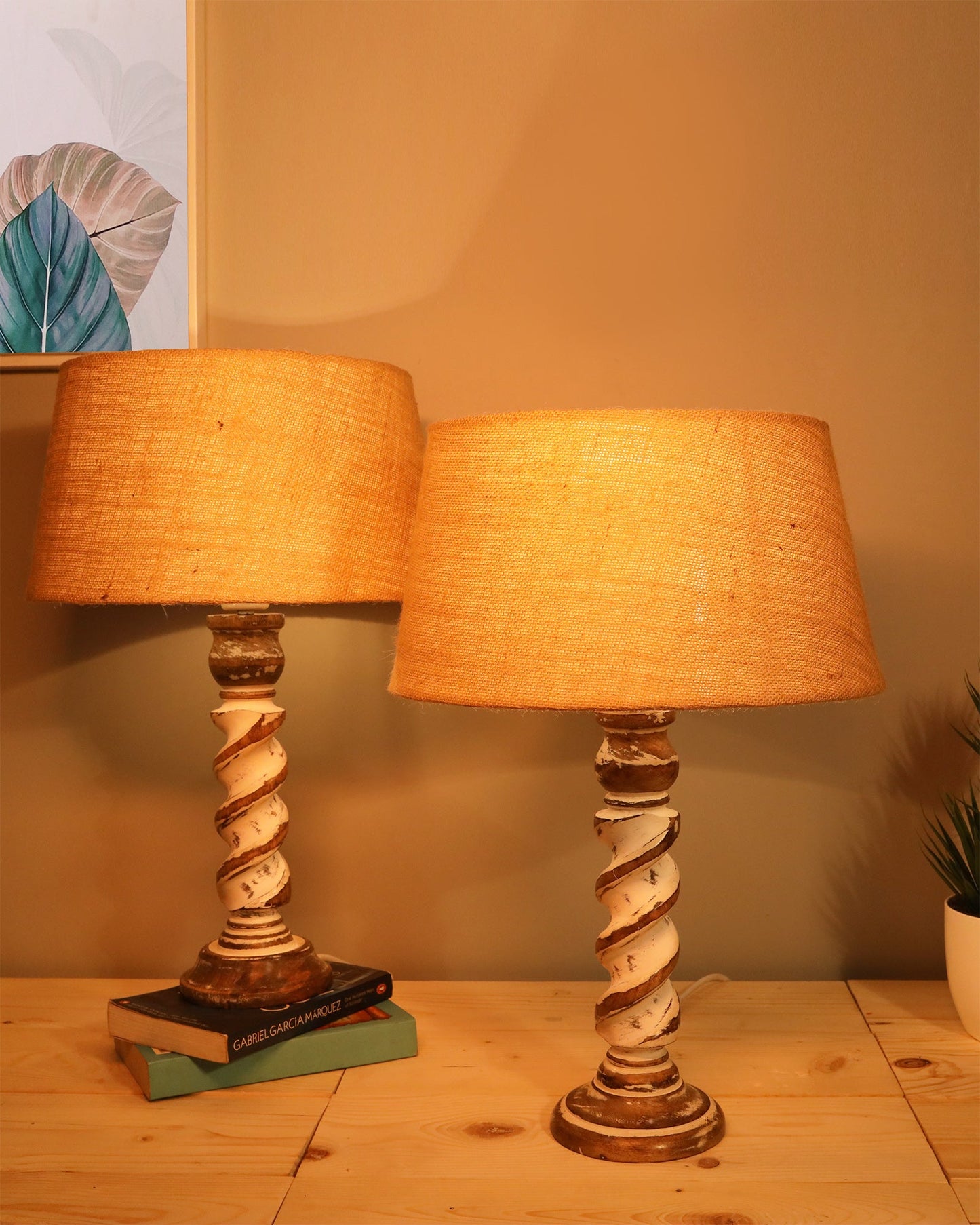 Signature Rustic Table Lamp set of 2, farmhouse Living Room Bedroom House Bedside Nightstand Home Office Reading Light, Rope Whitewash