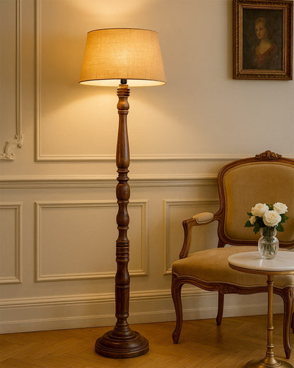 Classic Rustic Eclipse Black Finish Wooden Floor Lamp with Shade