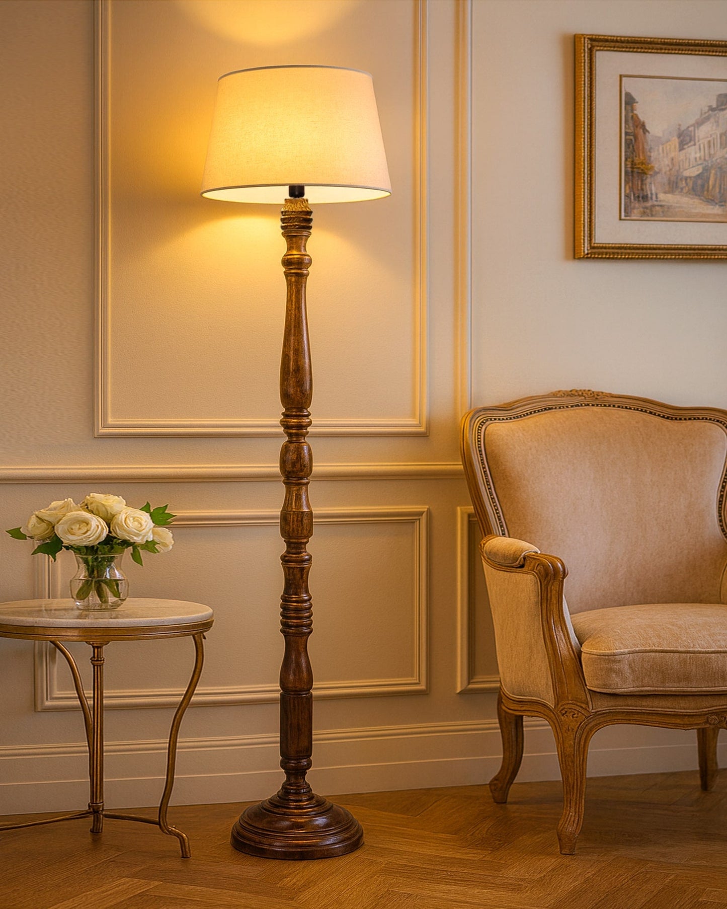 Classic Rustic Eclipse Black Finish Wooden Floor Lamp with Shade