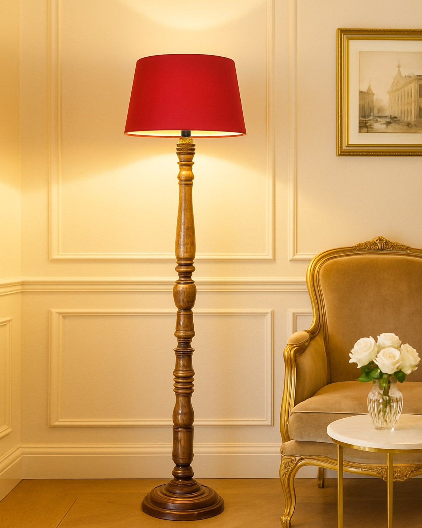 Classic Rustic Eclipse Black Finish Wooden Floor Lamp with Shade